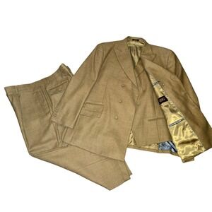 Apollo King 3Pc. Suit 52R/46X26 Tan Super 150s Wool Double Breasted Pleats SHORT